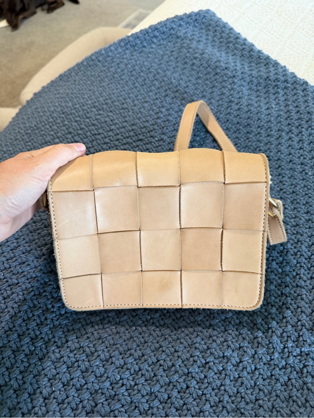 Parker Clay Woven Leather Crossbody Bag - Tan